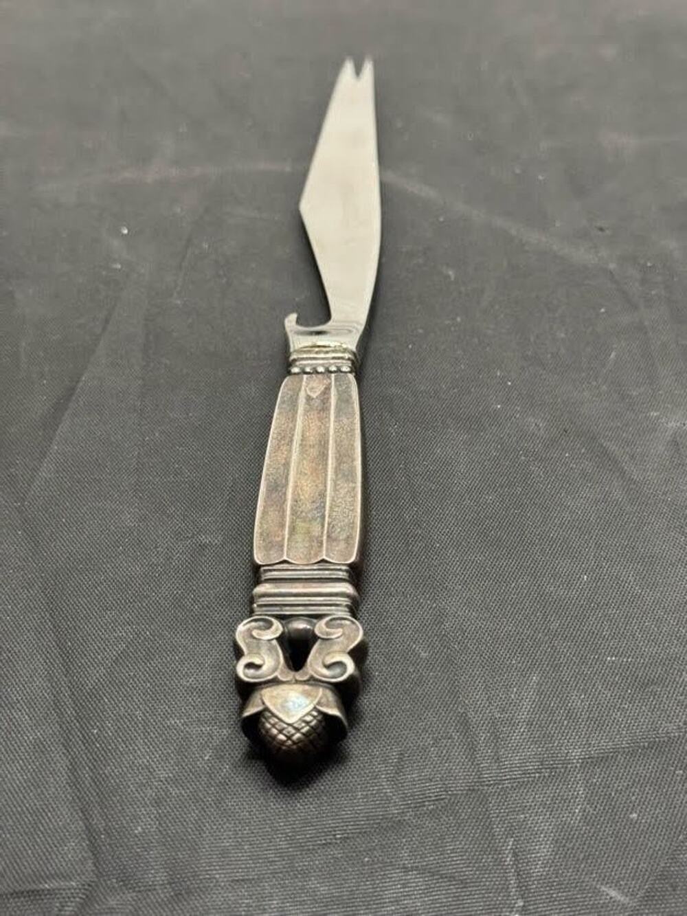 Georg Jensen Acorn Sterling Silver Bar Cheese Knife Bottle Opener Denmark VTG